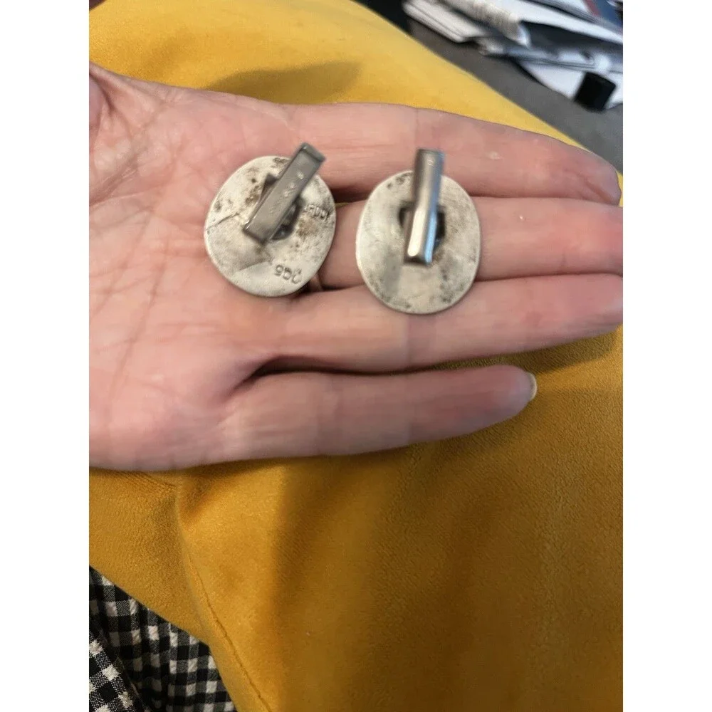 Vintage MCM  1960’s Old 900 Silver Ecuador Carved Etched Llama Cufflinks Men’s